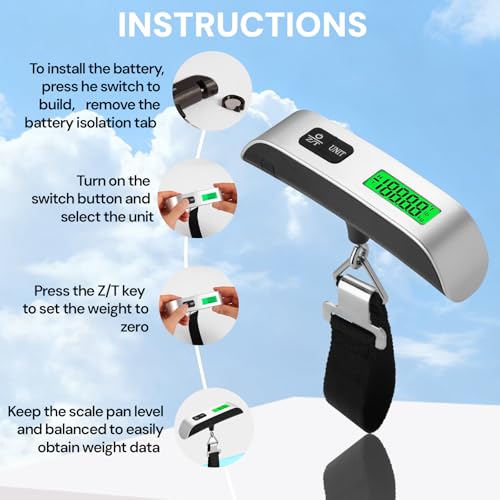 pwkauka Luggage Scale Travel Digital, 110lb Travel Scale, Backlit LCD