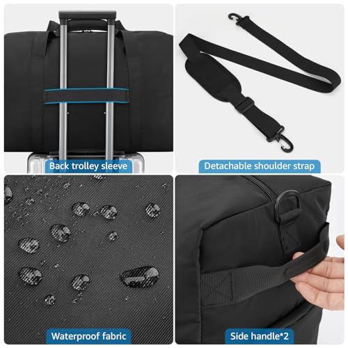 ETRONIK Carry On Luggage 22x14x9 Airline Approved, 45L Waterproof Duffle Bag for Travel, Lightweight Carry on Travel Duffel Bags with Shoe Compartment, Weekender Overnight Gym Bag for Men Women, Black