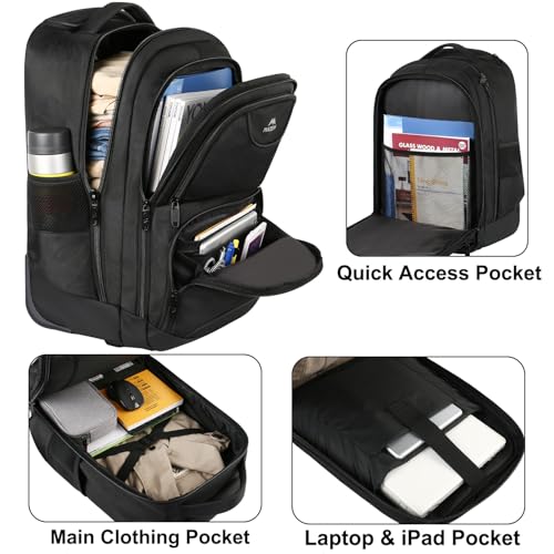 MATEIN Rolling Backpack, 17 inch Water Resistant Wheeled Laptop Backpack, Carry on Luggage Business Bag, Overnight College Computer Bag Trolley Suitcase for Men Women Adults to Travel, Black
