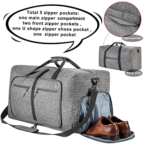 Vomgomfom Travel Duffle Bag for Men, 65L 85L 115L Foldable Travel Duffel Bag with Shoes Compartment Overnight Bag for Men Women