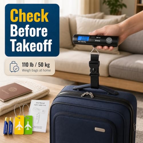 Home Studio Collection Digital Luggage Scale, Backlit LCD, 110lb, Hook