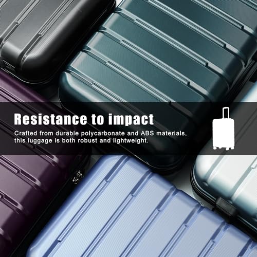 Coolife Luggage Suitcase Carry-on Spinner TSA Lock USB Port Expandable (only 28’’) Lightweight Hardside Luggage (Ice Blue, L(28in))