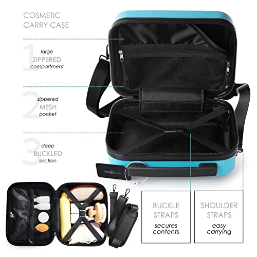 TRAVELARIM 20 Inch Carry On Luggage 22x14x9 Airline Approved, Carry On Suitcase with Wheels, Hard-shell Carry-on Luggage, Durable Luggage Carry-On, Teal Small Suitcase with Cosmetic Case