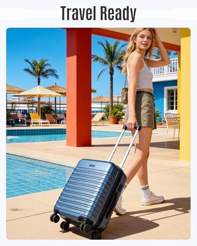 LIGHT FLIGHT Expandable Carry On Luggage 22x14x9 Airline Approved with Double Spinner Wheels, 20 Inch Lightweight Hard Shell Rolling Suitcases with TSA Lock, Rose Purple