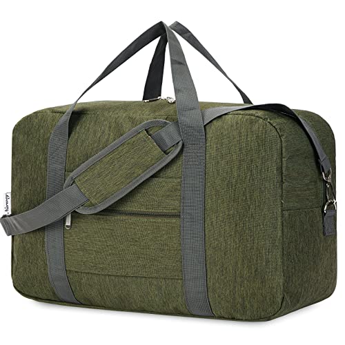 For United Airlines Foldable Carry on Bag 22x14x9 Travel Duffel Bag Packable luggage Duffle for Women and Men 40L (Army Green)