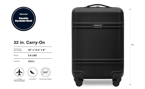 Travelers Club Skyline 22" Carry-On Spinner Luggage, Black