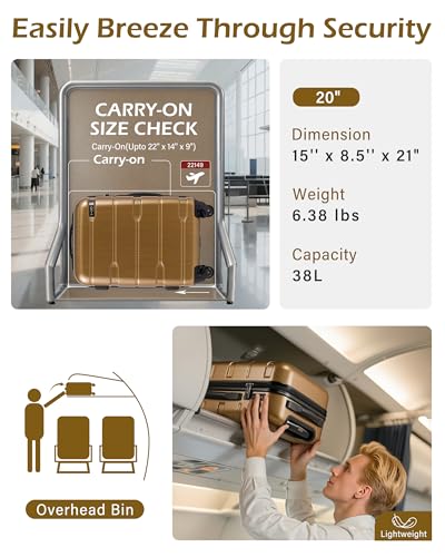 Coolife PC-ABS – Hardside Carry-On – Black Brown for 22x14x9 carry-on luggage detail 2
