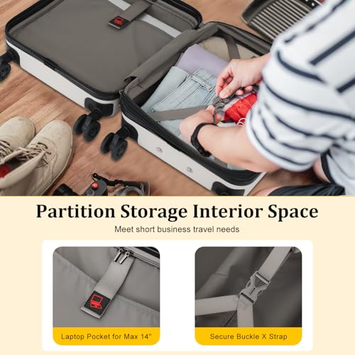 CENSIEN 16 Inch Underseat Carry On Luggage Airline Approved, Expandable Lightweight ABS+PC Hard Shell Suitcases with 360° Spinner Wheels, TSA Lock, YKK Zipper, for Business Weekender (White, 1 PC)