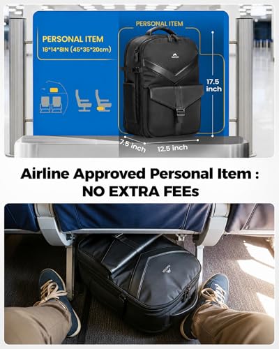 MATEIN CLASSIC Underseat Personal Item Backpack for Airlines with Detachable Tech Organizer, TSA Approved 18x14x8 Travel Backpack for Frontier, Water Resistant Business Carry on Bag Fits 17" Laptop