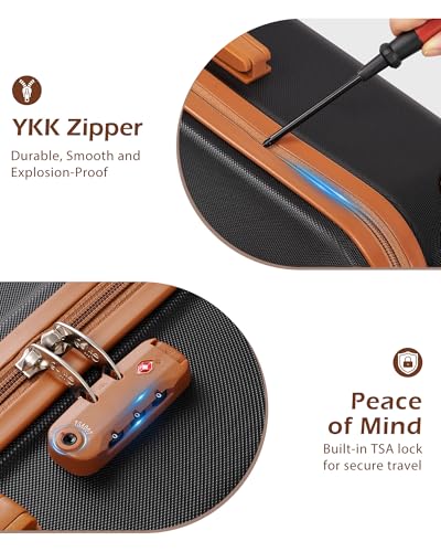 Coolife Carry On Luggage, Suitcase with Durable and Lightweight, carry on suitcase with ABS Hardshell, Dual Spinner Wheels, TSA Lock, and YKK Zipper(apricot black, S(20in)_carry on)