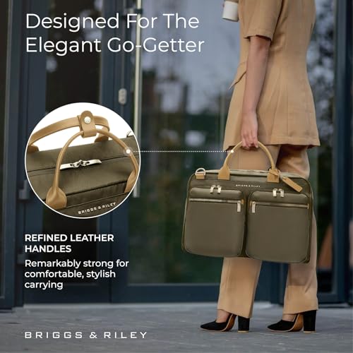Briggs & Riley Multi-Pocket Cabin Bag - Carry On Luggage for Travel, Softside Bag for Men & Women, Fits in Overhead Bin, Two Slip Pockets, Fits up to 15" Laptop - Rhapsody Collection, Olive