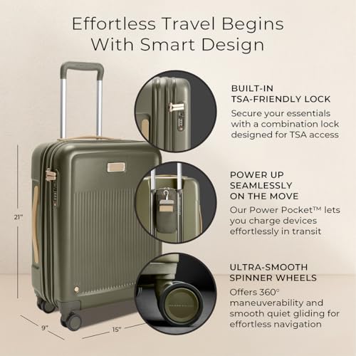 Briggs & Riley 21" Global Carry On Expandable Spinner - Luggage for Travel, Suitcases with Wheels, Hardside Rolling Bag for Men & Women, Self-Repairing Zipper - Sympatico Collection, Olive