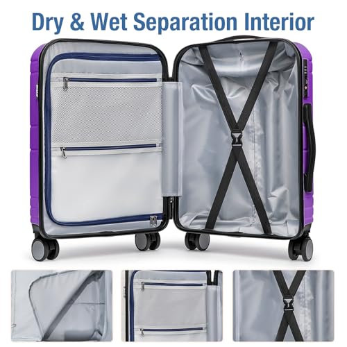 KYME Carry On Luggage 22x14x9 Airline Approved,Hardshell Carry On Suitcase with Tsa Lock,Small Suitcases with Wheels,Travel Luggage for Men Women,Expandable Carry-On 20 Inch,Purple