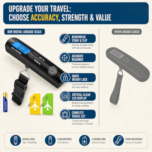 Home Studio Collection Digital Luggage Scale, Backlit LCD, 110lb, Hook