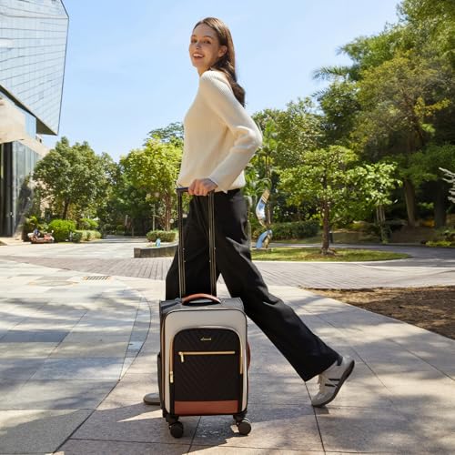 LOVEVOOK Carry On Luggage 22x14x9 Airline Approved,20 Inch Carry-on Suitcase for Women,Softside Suitcases with Wheels,Rolling Checked Luggage with TSA Lock,Lightweight Travel