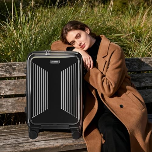 CASELLY Carry on Luggage Top opening Suitcases, Expandable with Cup Holder and USB Charging Port,Lightweight with Front Pocket Rolling Suitcases with Spinner Wheels
