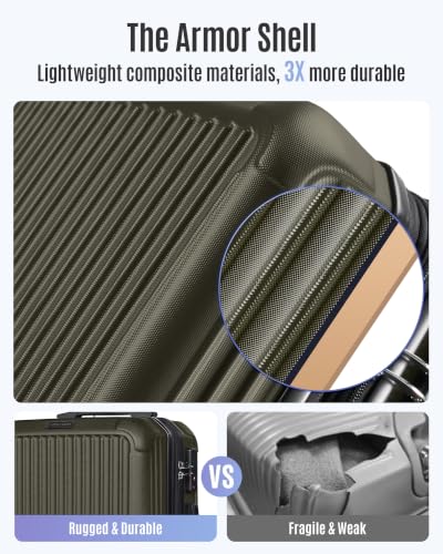 LIGHT FLIGHT Carry On Luggage 22x14x9 Airline Approved, Dark Green