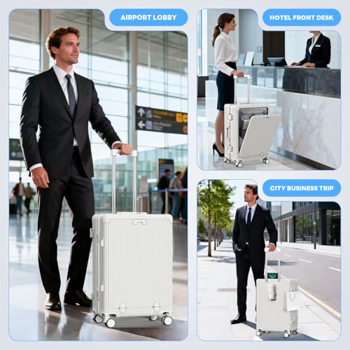 TIYFIY 20 Inch Carry On Luggage Airline Approved, PC Hardshell Suitcase with Front Pocket, USB Charging Ports, Zipperless Aluminum Frame, 360 Spinner Wheels & TSA Lock for Travel