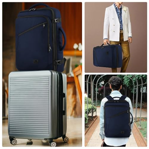 MATEIN Weekender Backpack, Large Capacity Travelling Suitcase Backpack with Strap for Clothes, Expandable Flight Approved Business Carry on Daypack for International Travel, Blue