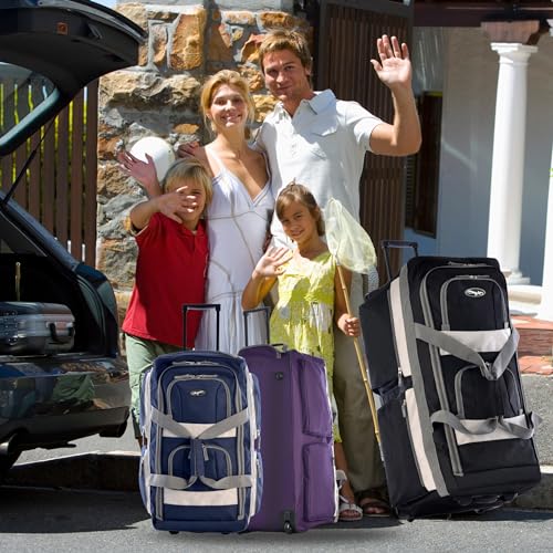 Olympia U.S.A. 22 inch Carry On 8 Pockets Wheeled Rolling Duffel Bag Water Resistant Luggage Lightweight Travel Suitcase with Retractable Handle