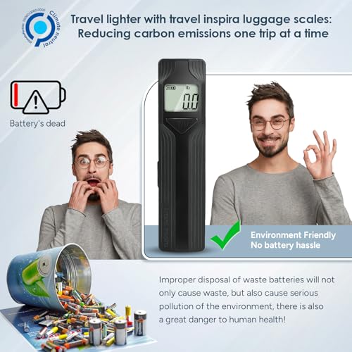 Battery-Free Luggage Scale – No Batteries Needed, Portable Digital Hanging Suitcase Weight Scale for Air Travel & Checked Bags, 110lb/50kg, LCD Display, Compact Travel Accessory