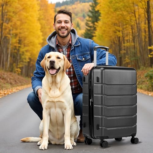 Simple Deluxe 20 Inch Hardside Carry On Luggage, Suitcase with Double Spinner Wheels & TSA Lock, Hard Shell Suitcase, Expandable Rolling Lightweight Luggage, Black