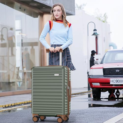 SHOWKOO Carry On Luggage Hardshell Lightweight Luggage Set, Suitcase with Double Spinner Wheels Tsa Lock White 3 piece set Green (DB/TB/20in)