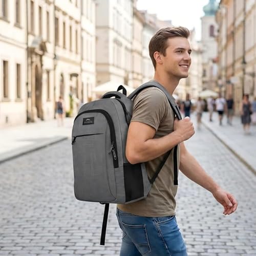MATEIN Travel Laptop Backpack, Business Anti Theft Slim Sturdy Laptops Backpack Personal Item Bag, Water Resistant College School Computer Bag Gift for Men & Women Fits 15.6 Inch Notebook, Grey