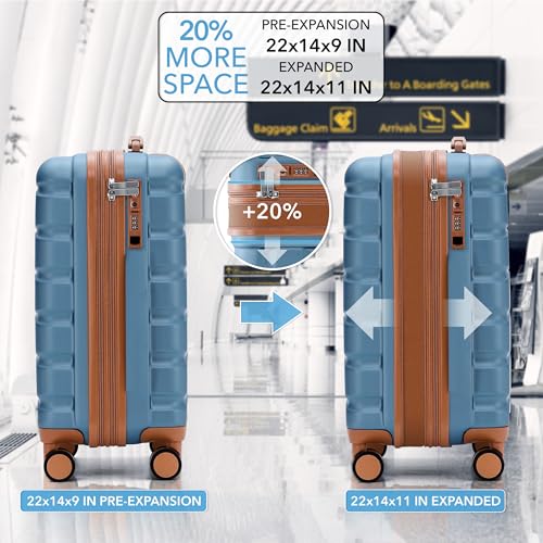 Flight Knight 22x14x9" Expandable Carry On Suitcase Hardside TSA Lock USB C Port Lightweight Luggage Silent Double Spinner Wheels Maximum Overhead Carry-On Bag For American & United Approved Airlines