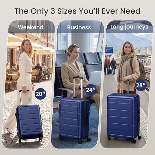 SHOWKOO PRO G-Series Luggage Sets 3 Piece Expandable, Upgrade 100% PC Durable Hardshell Suitcase with Wheels TSA Lock Deep Blue