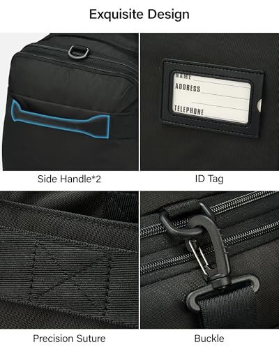 Hanke Expandable Carry On Luggage Bag,3 in 1 Duffle Bag for Travel,45L-55L Weekender Overnight Bag with 15.6" Compartment for Women & Men (Black)
