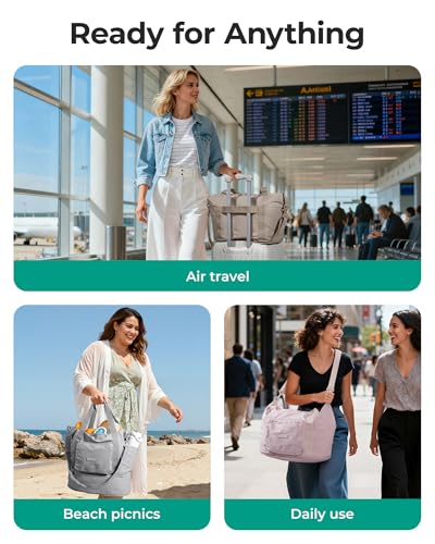 BAGSMART Foldable Travel Bag, 37L Expendable Personal Item Bag, Lightweight Weekender Bags for Women, Water Resistant Extra Carry on for Travel, Camel