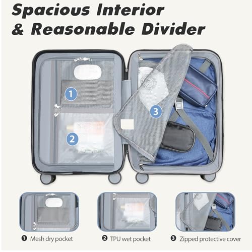VANKEAN Carry On Luggage with Spinner Wheels & TSA Lock, Expandable Fashionable Hard Shell Suitcase airline approved，20 Inch Carry-On，Lake Blue