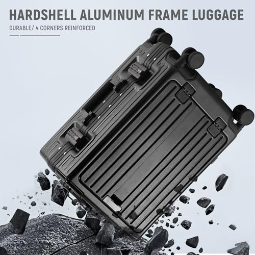 UrbanExplorer 20 Inch Carry On Luggage TSA Approved, Aluminum Frame Zipperless Luggage Carry On with Compartment for Short Trips, ABS+PC Hard Shell Suitcases with Spinner Wheels, Black