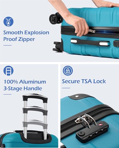 Coolife Hardside Carry-On Luggage with TSA Lock, Spinner Wheels, Telescopic Handle, Lightweight Suitcase (Lake Blue, S(20in_carry on))
