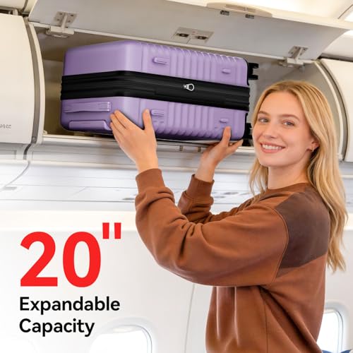 B waygga Carry On Luggage, Expandable PC HardShell Suitcase, Lilac, 20 in