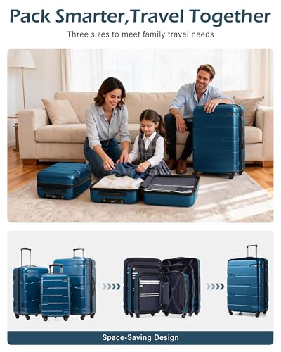 Coolife Carry On Luggage 22x14x9 Airline Approved Hardside PC+ABS Suitcase with TSA Lock, Lightweight Rolling Travel Luggage with Spinner Wheels(Caribbean Blue, 20in)