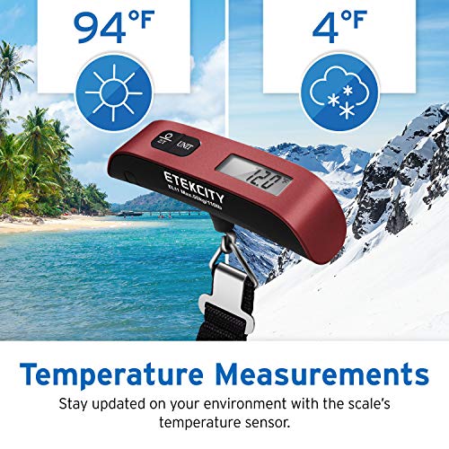 Etekcity Luggage Scale, Digital Weight Scales for Travel Accessories Essentials Suitcases , Portable Handheld Scale with Temperature Sensor, Rubber Paint, 110 Pounds, Battery Included