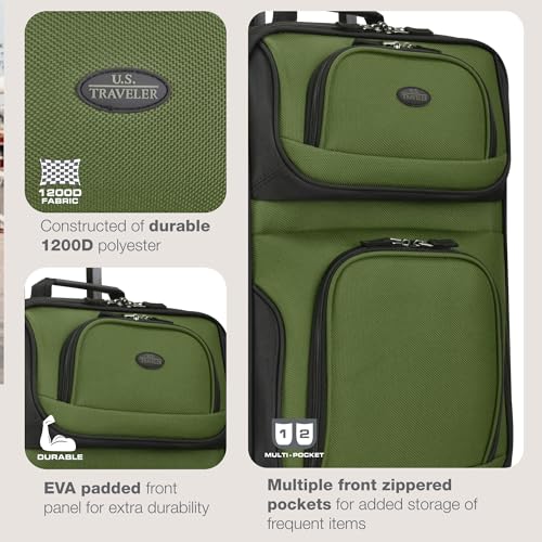 U.S. Traveler Rio Lightweight Softside Rolling Carry-on Suitcase, 2-Wheel Single, Green