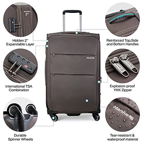 Hanke 20 Inch Expandable Carry On Luggage 22x14x9 Airline Approved Softside Suitcases with Wheels Lightweight Travel Luggage Rolling Suitcase with Lock for Men and Women.(Coffee)