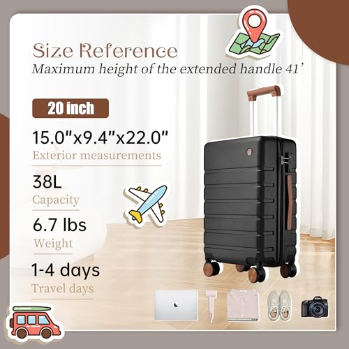 Hulsin 20 Inch Hardside Carry on Luggage with Spinner Wheels and TSA Lock