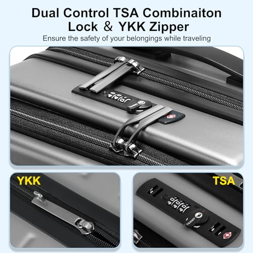 CENSIEN Carry On Luggage 22×14×9 Airline Approved, 20 Inch Lightweight ABS+PC Hard Shell Suitcases with Front Pocket, Spinner Wheels, TSA Lock (Dark Gray, 1PC)