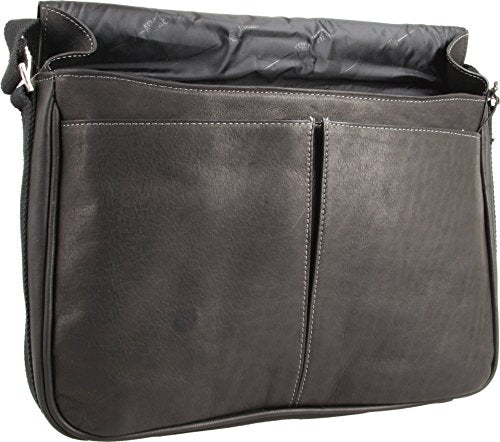Kenneth Cole REACTION Risky Business Messenger Full-Grain Colombian Leather Crossbody Laptop Case & Tablet Day Bag, Black