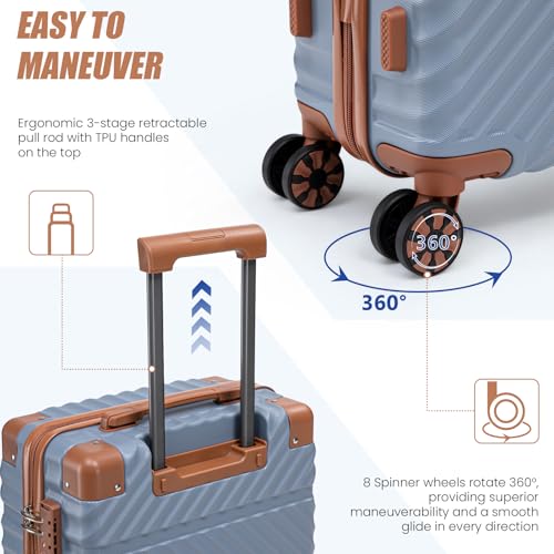 Cosbarn Carry On Luggage 22x14x9 Airline Approved, Hardside 20 Inch Carry on Suitcases with Wheels, Hard Shell ABS Lightweight Carry on Luggage Set, Travel Suitcase Set with TSA Lock, SkyBlue