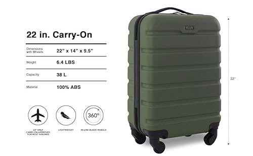 Wrangler 22" Hardside Spinner Carry-On Luggage, Olive