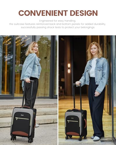 LOVEVOOK Carry On Luggage 22x14x9 Airline Approved, 20 Inch Softside Suitcases with Wheels, Lightweight Spinner Carry on Suitcase with TSA Lock, Water-Resistant Large Capacity Luggage for Travel
