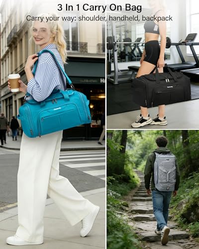 Hanke Expandable Carry On Luggage Bag,3 in 1 Duffle Bag for Travel,45L-55L Weekender Overnight Bag with 15.6" Compartment for Women & Men (Black)