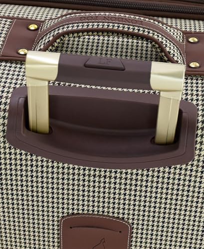London Fog Cambridge 20" Expandable Spinner Carry-On Softside Suitcase with Padded Laptop Compartment, Olive Houndstooth
