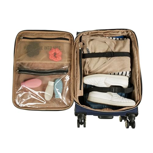 Kenneth Cole REACTION Chelsea 2-Piece Bundle - 20" Chevron Expandable 8-Wheel Carry-On Suitcase & Matching 15" Laptop Tote Bag, Navy