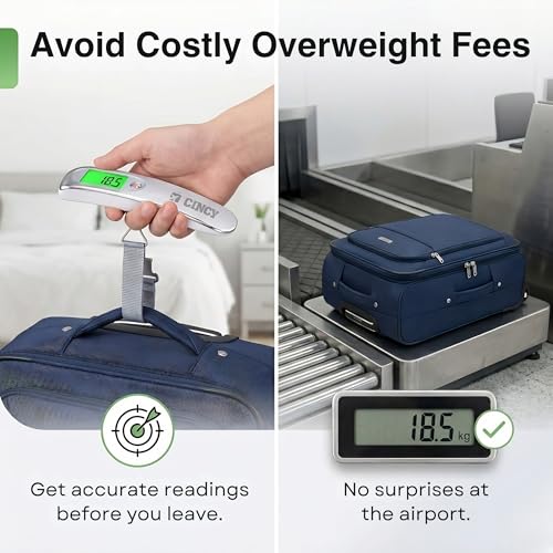 CINCY Digital Luggage Scale 110lb/50kg – High-Accuracy Travel Luggage Weight Scale with Backlit LCD, Auto-Lock, 4 Units & Durable Strap – Portable Suitcase Scale for Travel & Baggage Fee Prevention